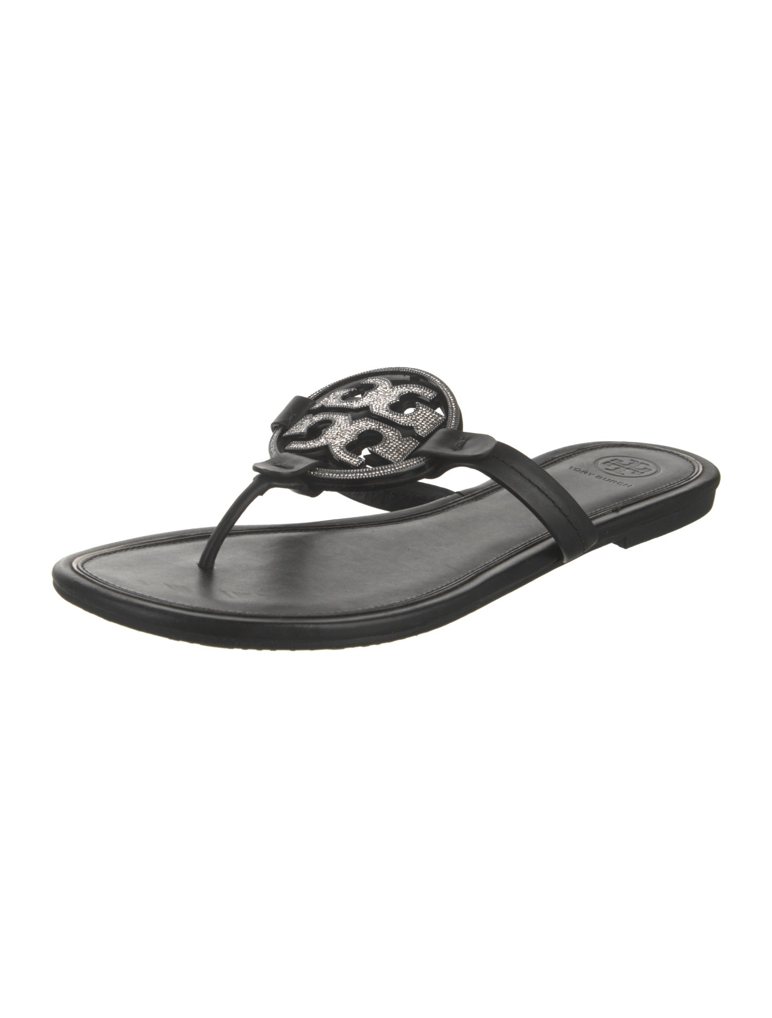 Tory Burch Signature Logo Leather Flip Flops