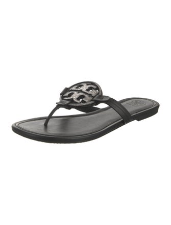 Tory Burch Signature Logo Leather Flip Flops