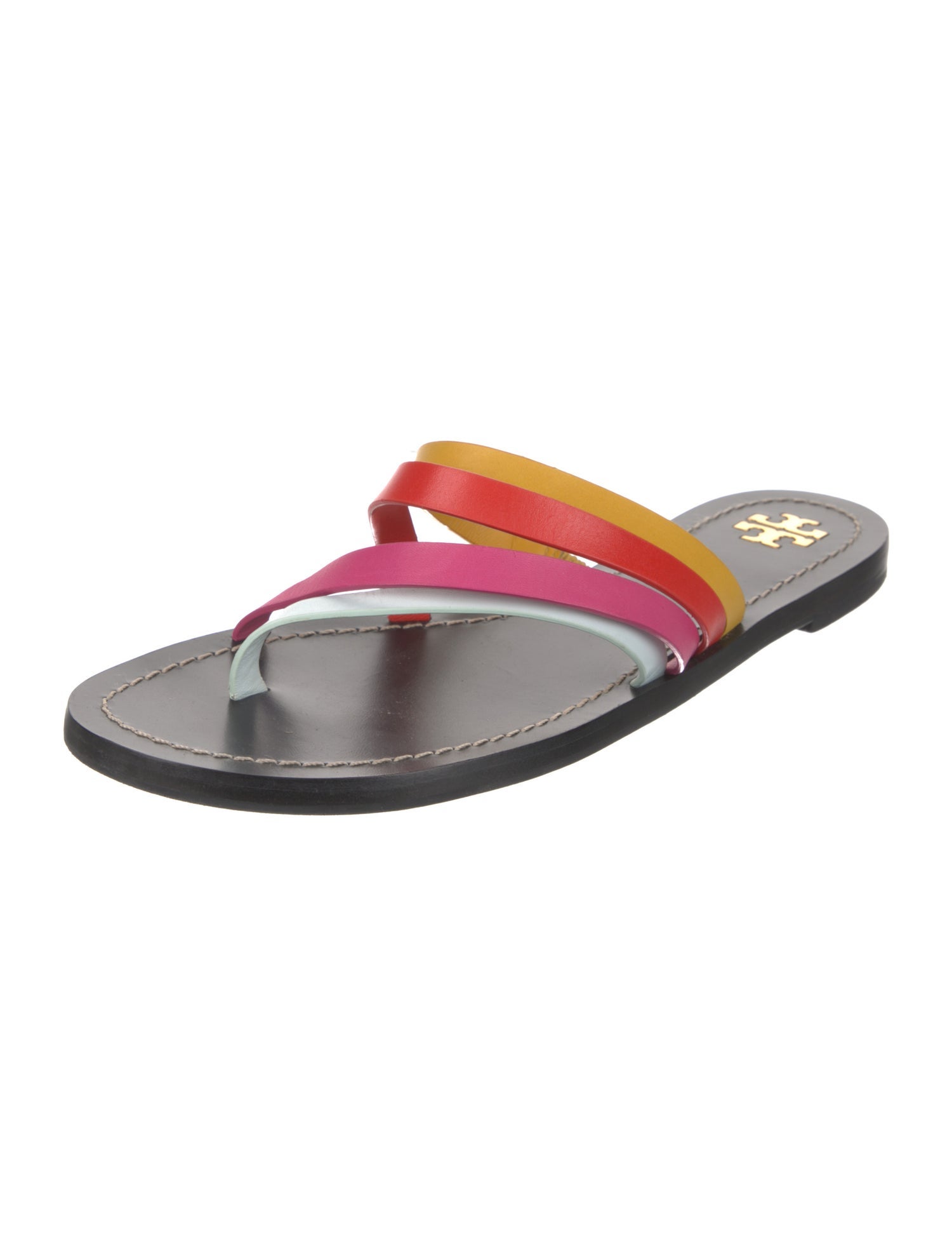 Tory Burch Leather Colorblock Pattern Flip Flops