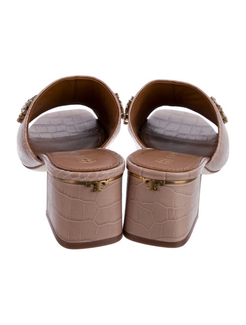 Tory Burch Embossed Leather Crystal Embellishments Slides