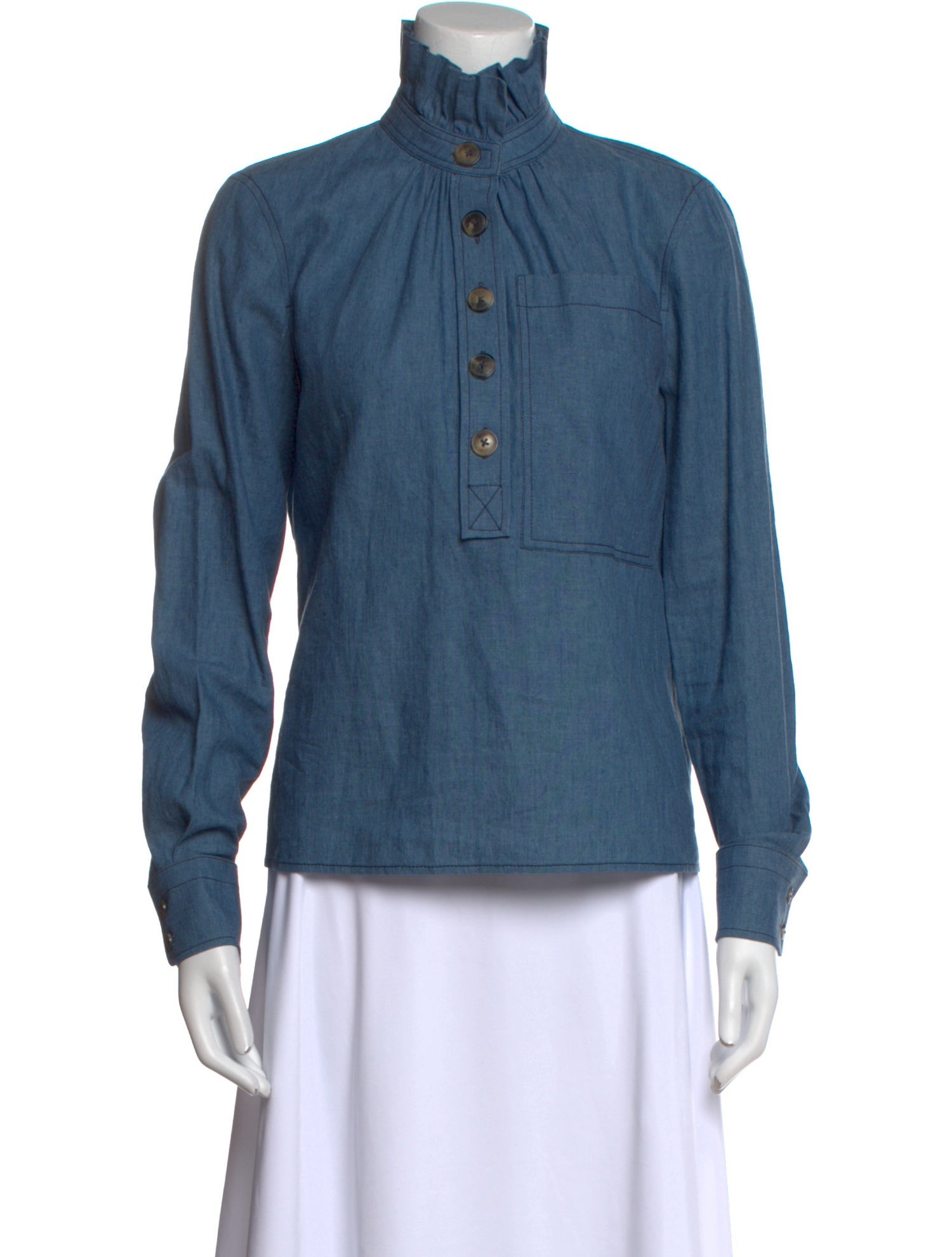 Tory Burch Mock Neck Long Sleeve Polo