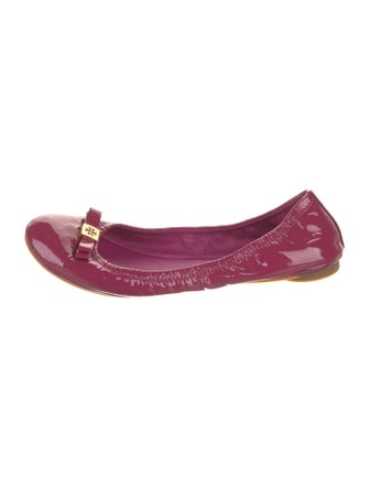 Tory Burch Patent Leather Bow Accents Ballet Flats