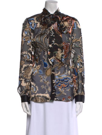 Tory Burch Printed Mock Neck Button-Up Top