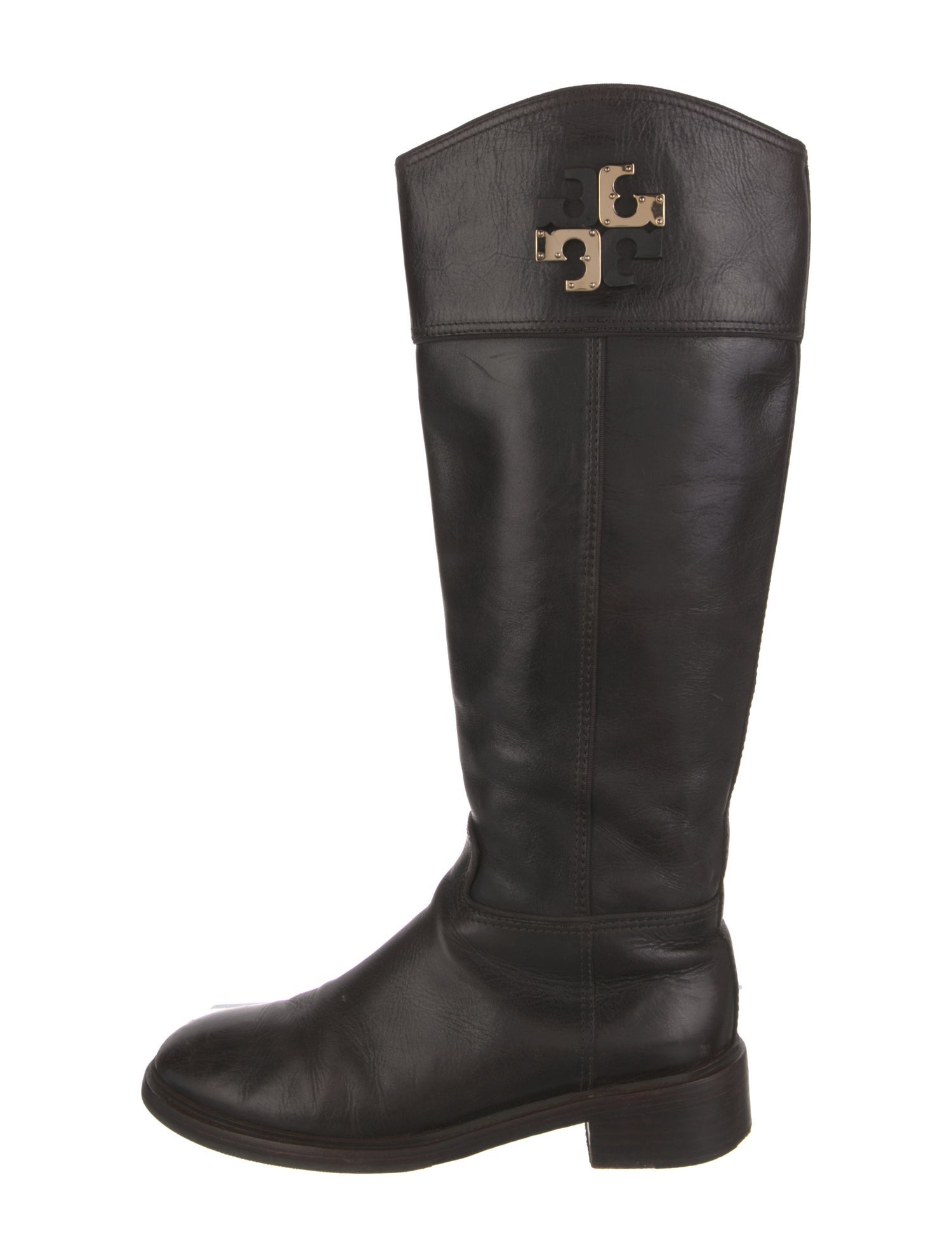 Tory Burch Signature Logo Leather Riding Boots