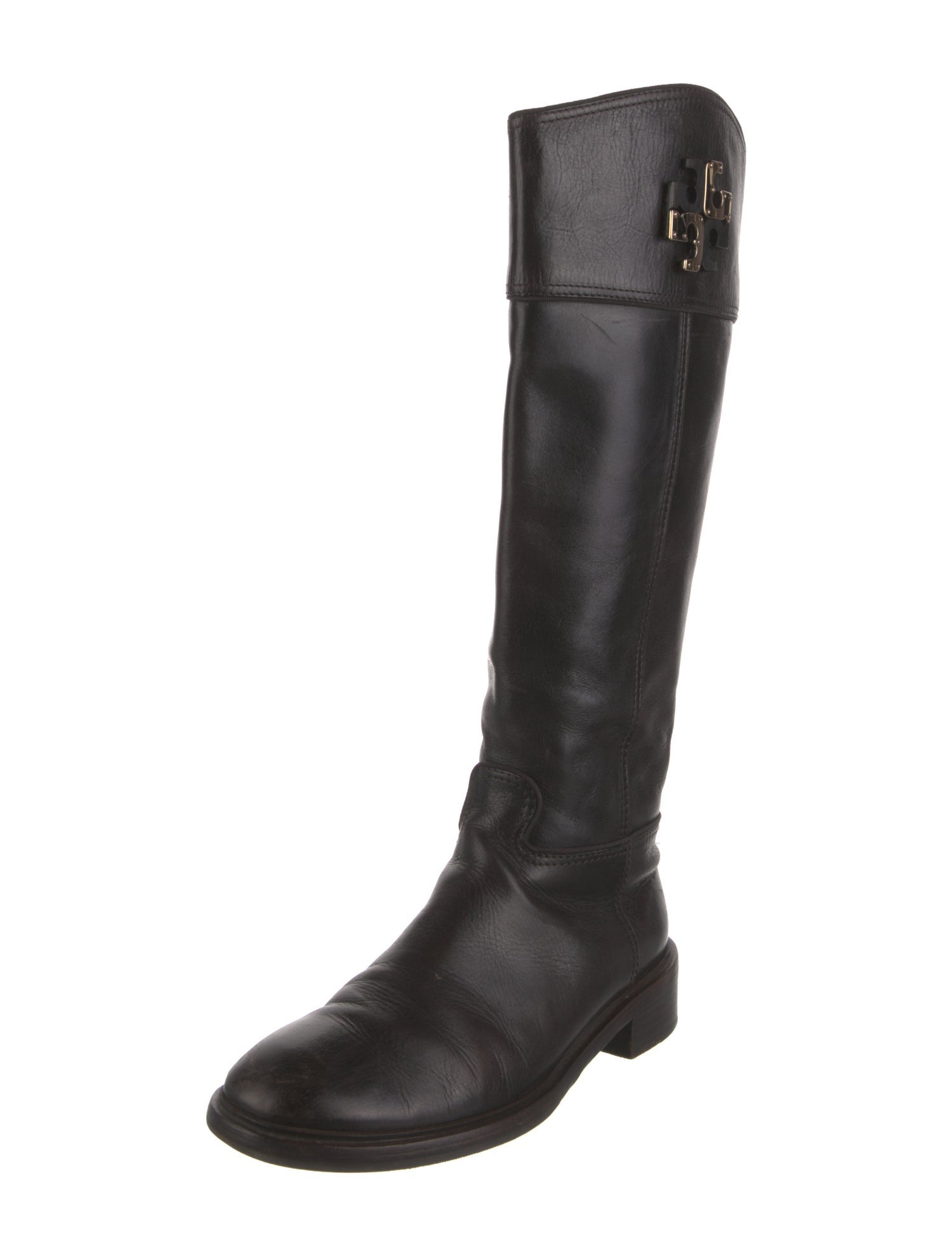 Tory Burch Signature Logo Leather Riding Boots