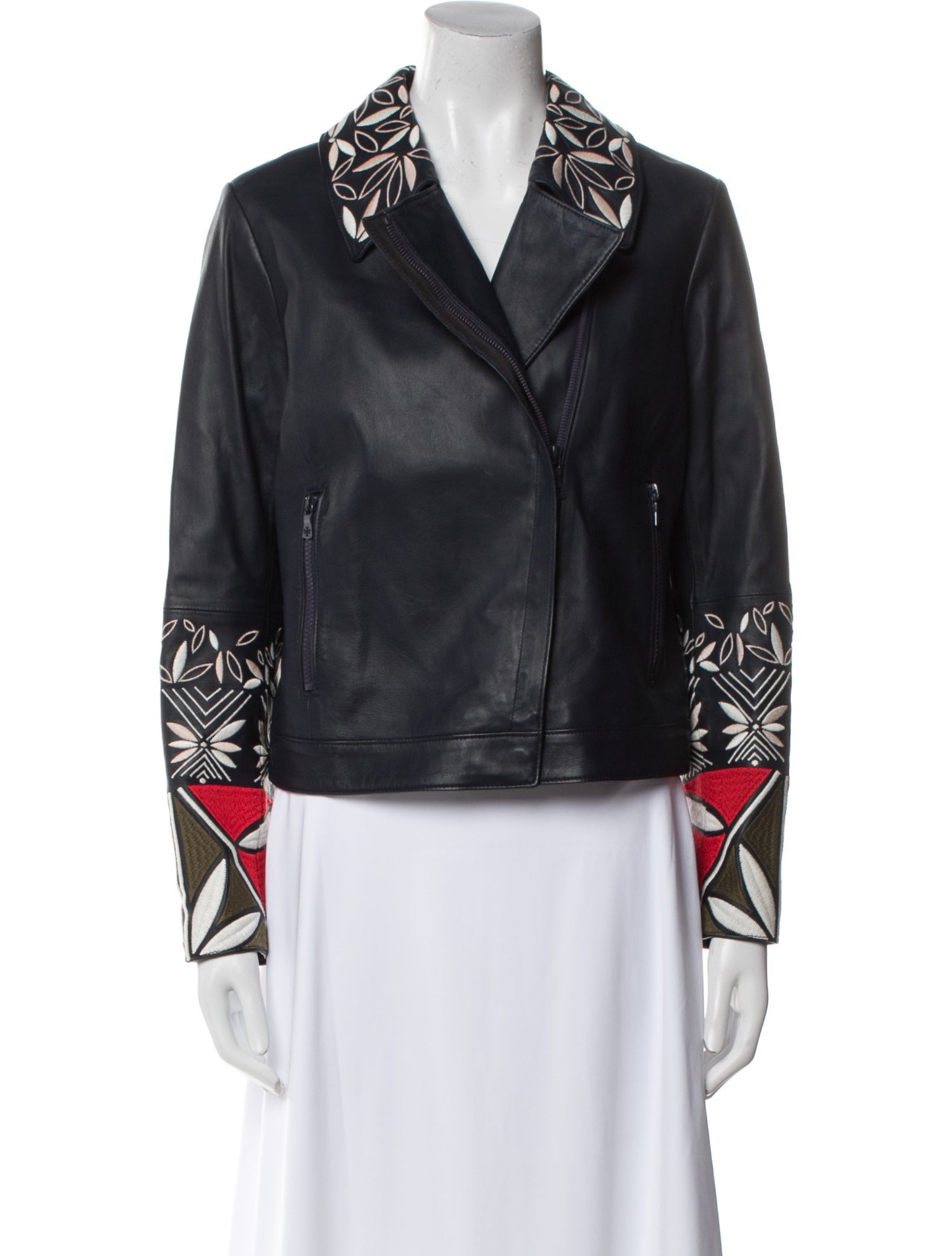Tory Burch Leather Patterned Biker Jacket
