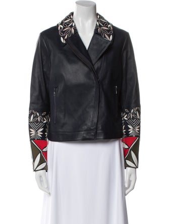 Tory Burch Leather Patterned Biker Jacket