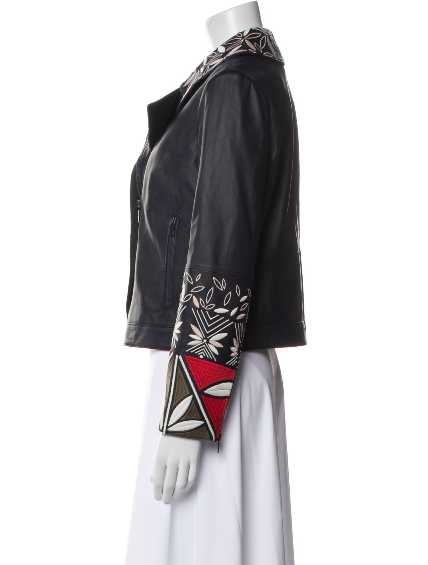 Tory Burch Leather Patterned Biker Jacket