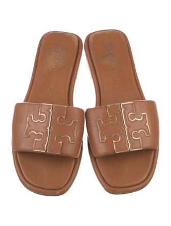 Tory Burch Leather Leather Trim Embellishment Slides