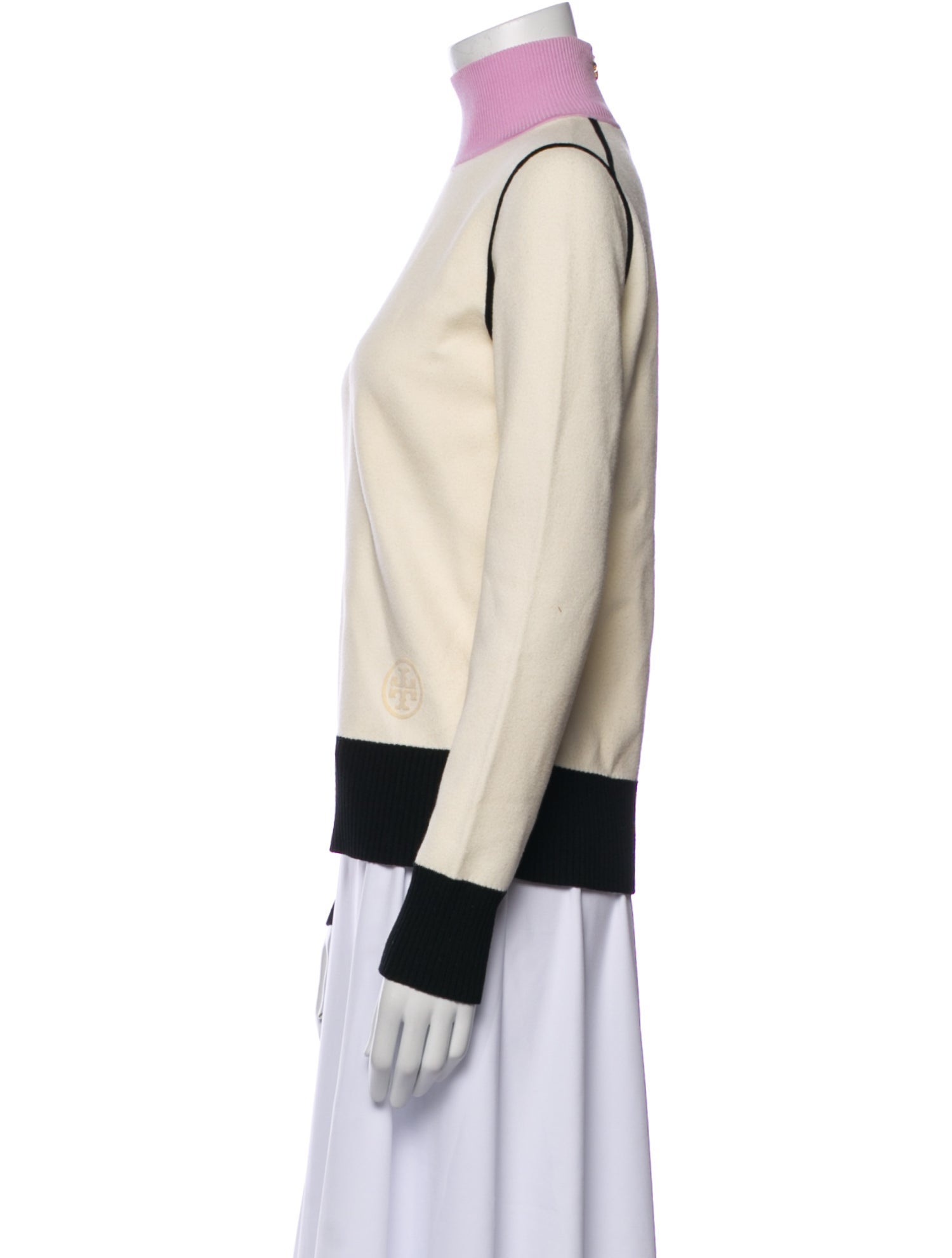Tory Burch Colorblock Pattern Mock Neck Sweater