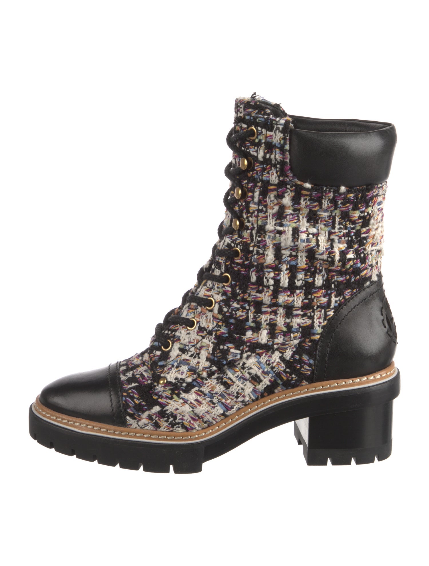 Tory Burch Tweed Tweed Pattern Combat Boots