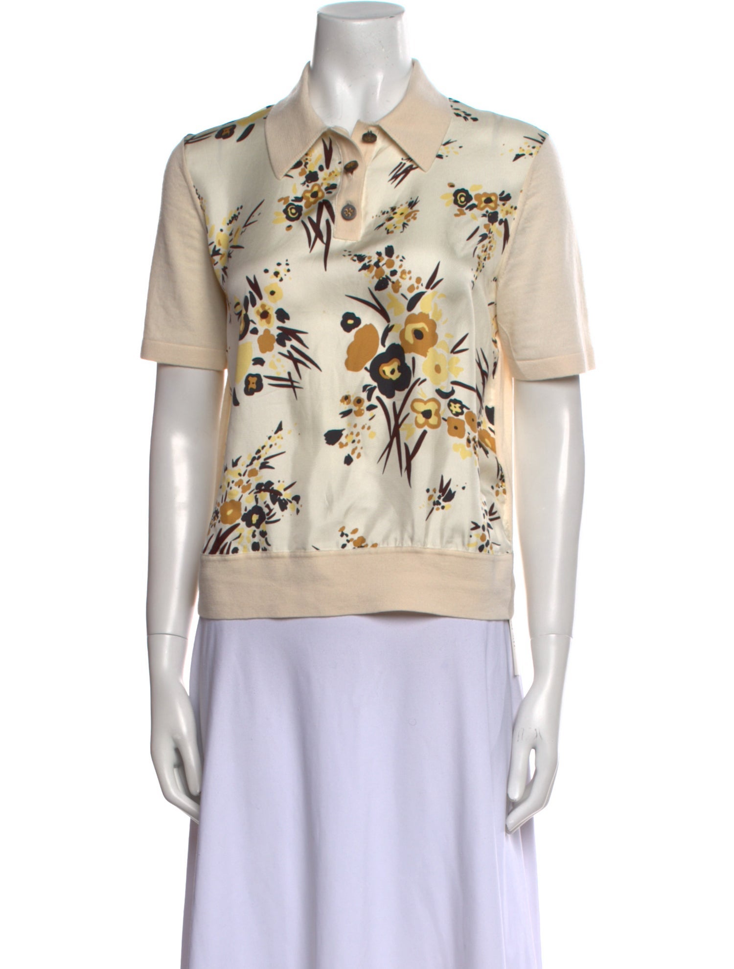 Tory Burch Silk Floral Print Polo