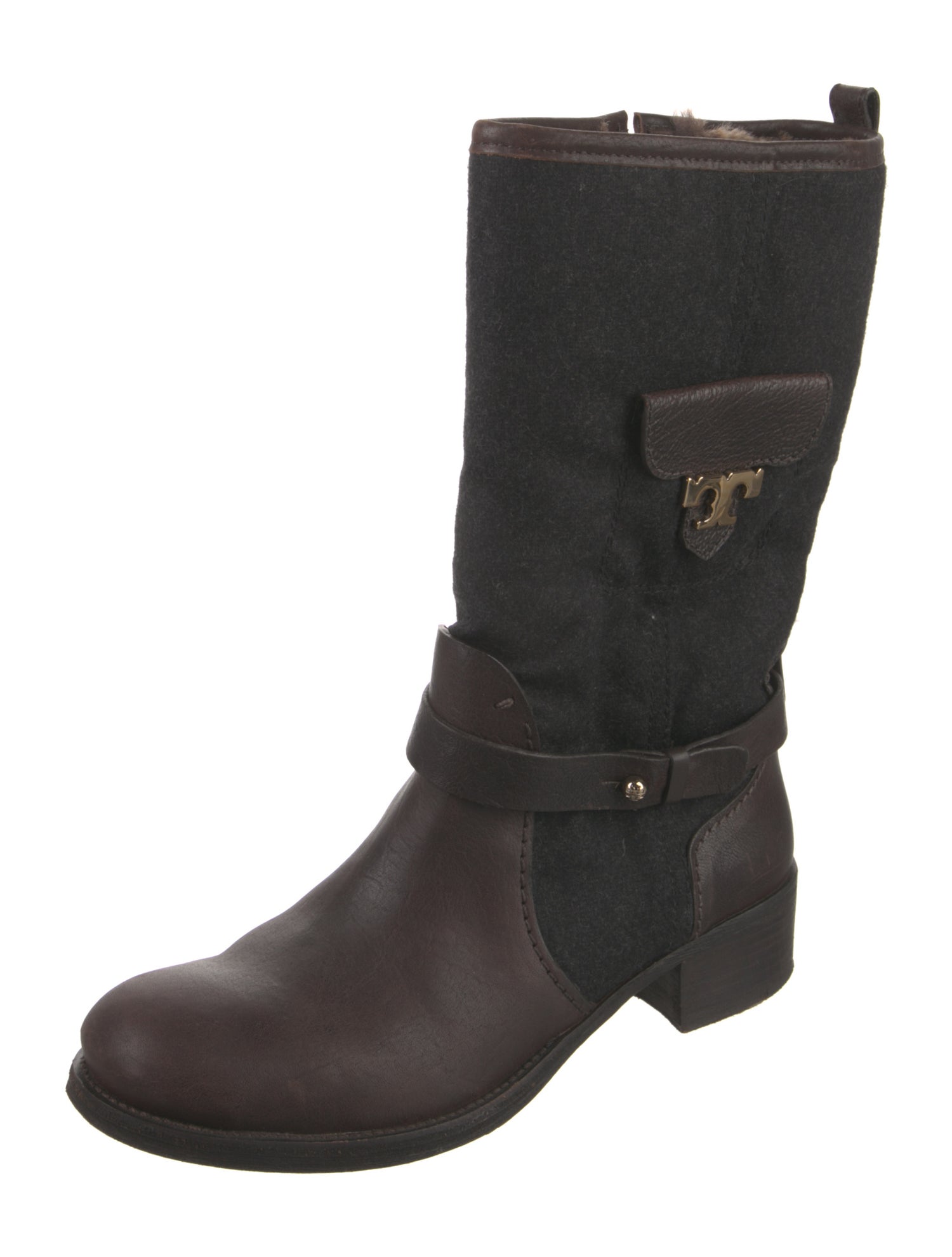 Tory Burch Leather Colorblock Pattern Moto Boots