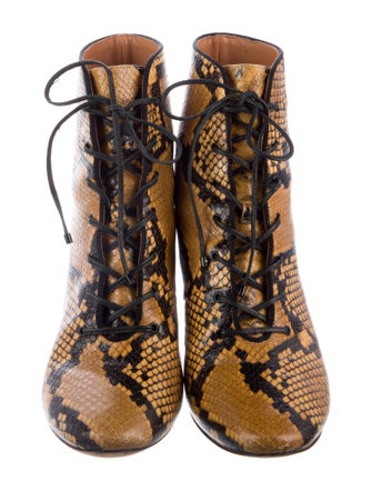 Tory Burch Embossed Leather Animal Print Lace-Up Boots
