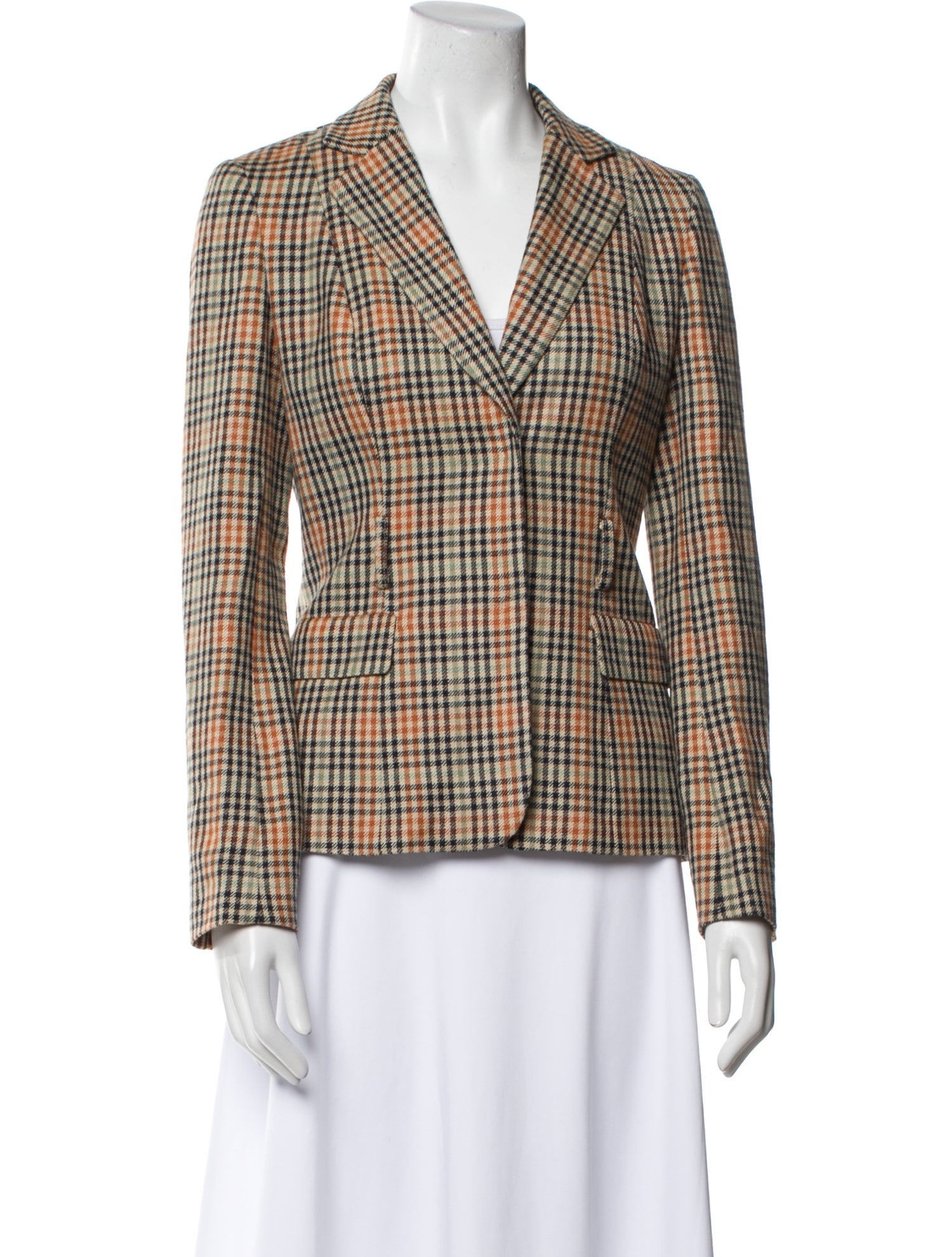 Tory Burch Wool Plaid Print Blazer