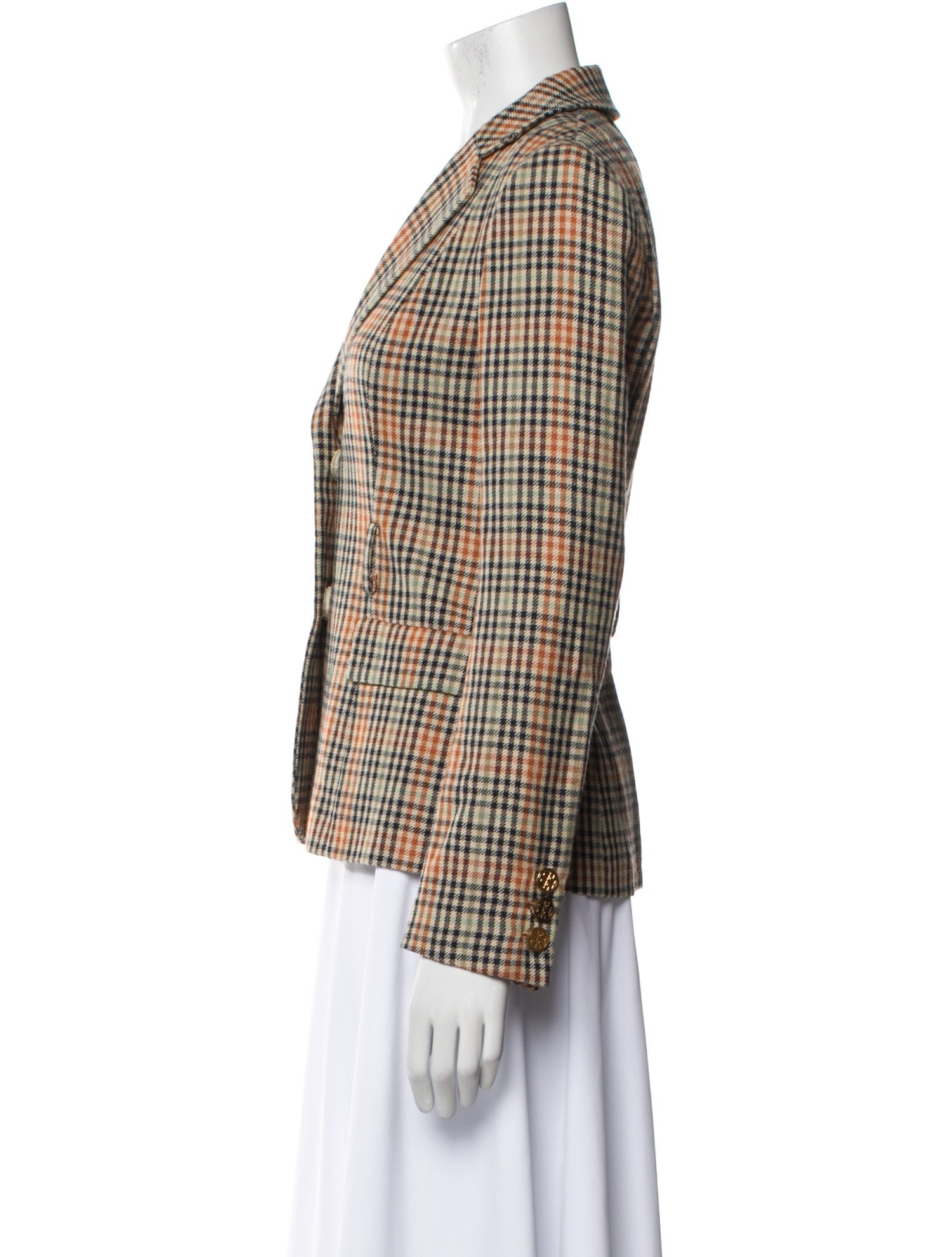 Tory Burch Wool Plaid Print Blazer