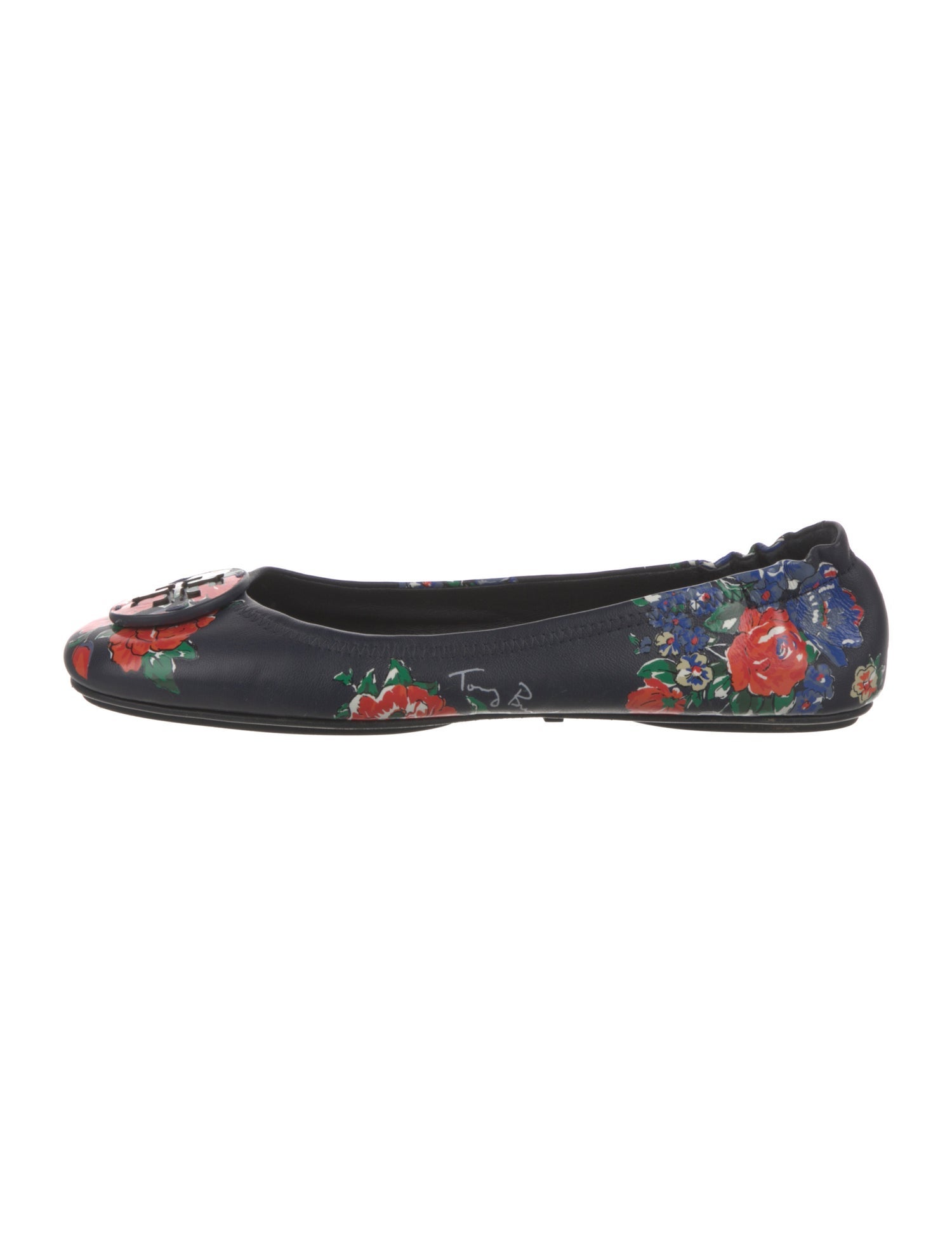 Tory Burch Leather Floral Print Ballet Flats