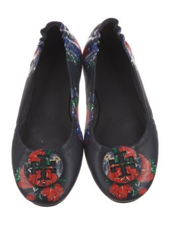 Tory Burch Leather Floral Print Ballet Flats
