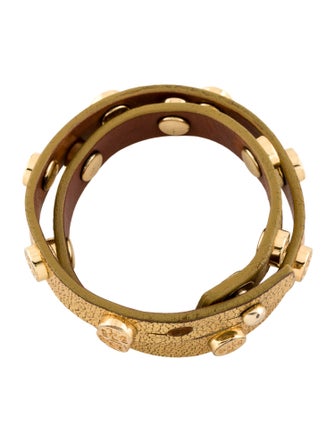 Tory Burch Leather Studded Double Wrap Bracelet