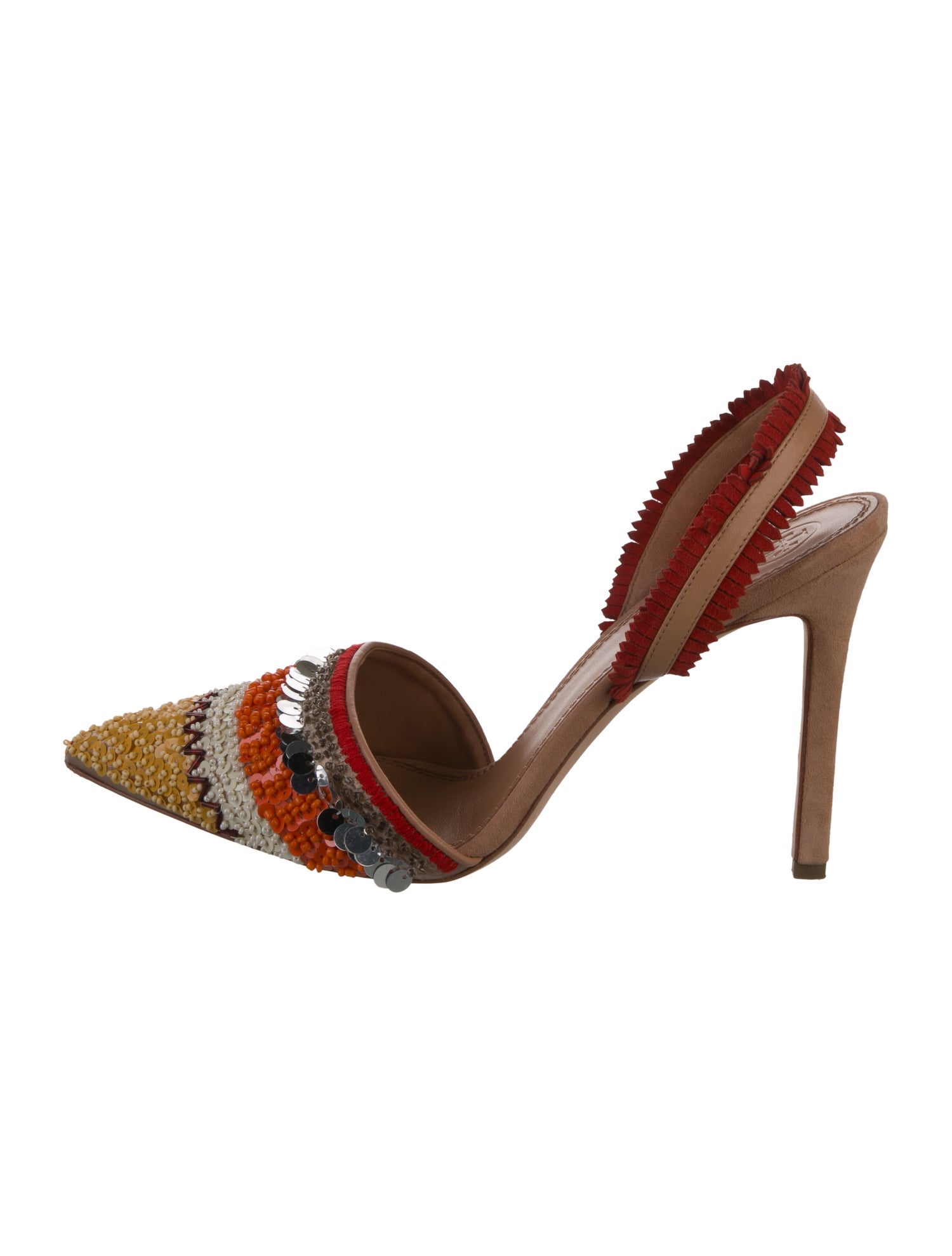 Tory Burch Suede Sequin Embellishments Slingback Pumps