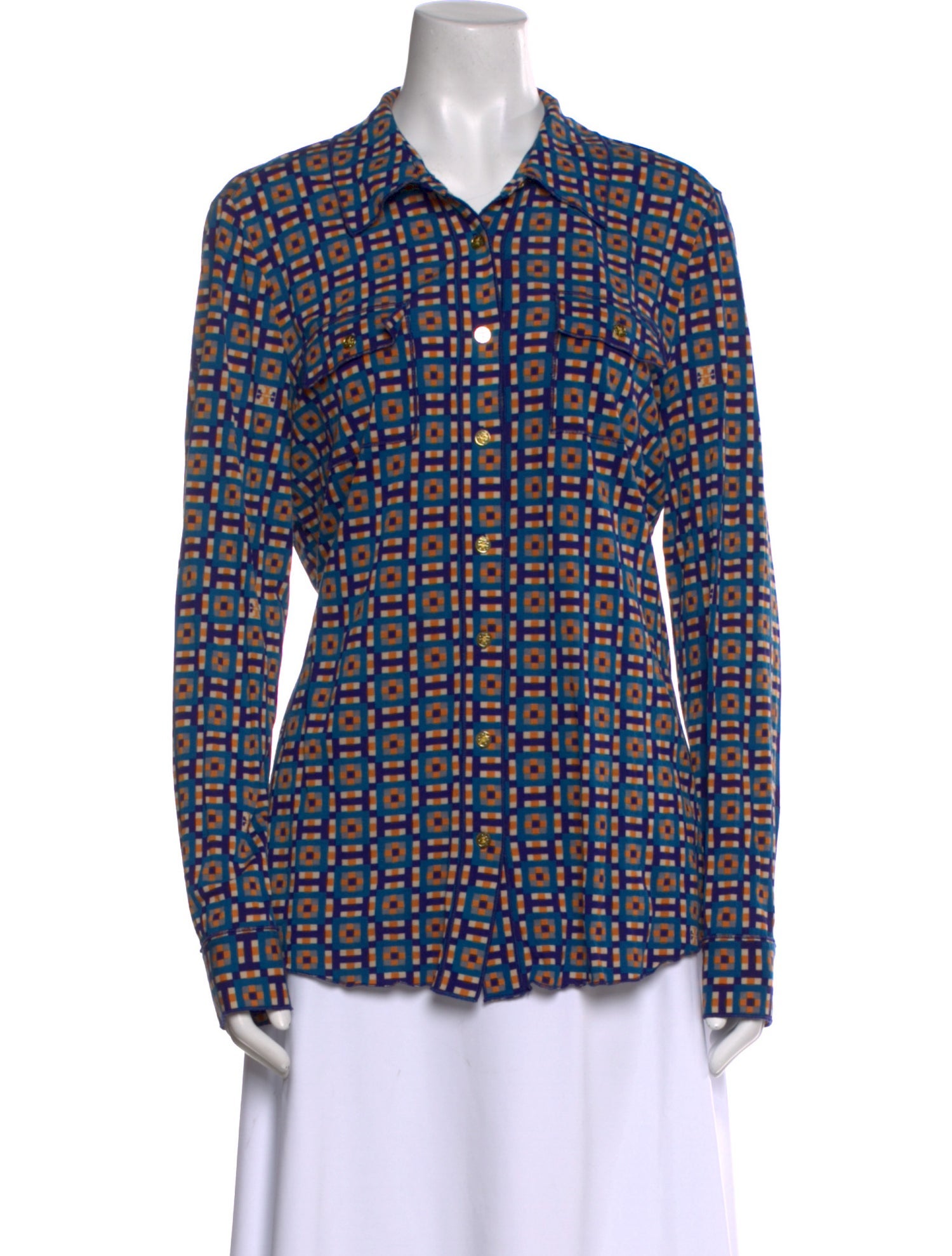 Tory Burch Printed Long Sleeve Button-Up Top