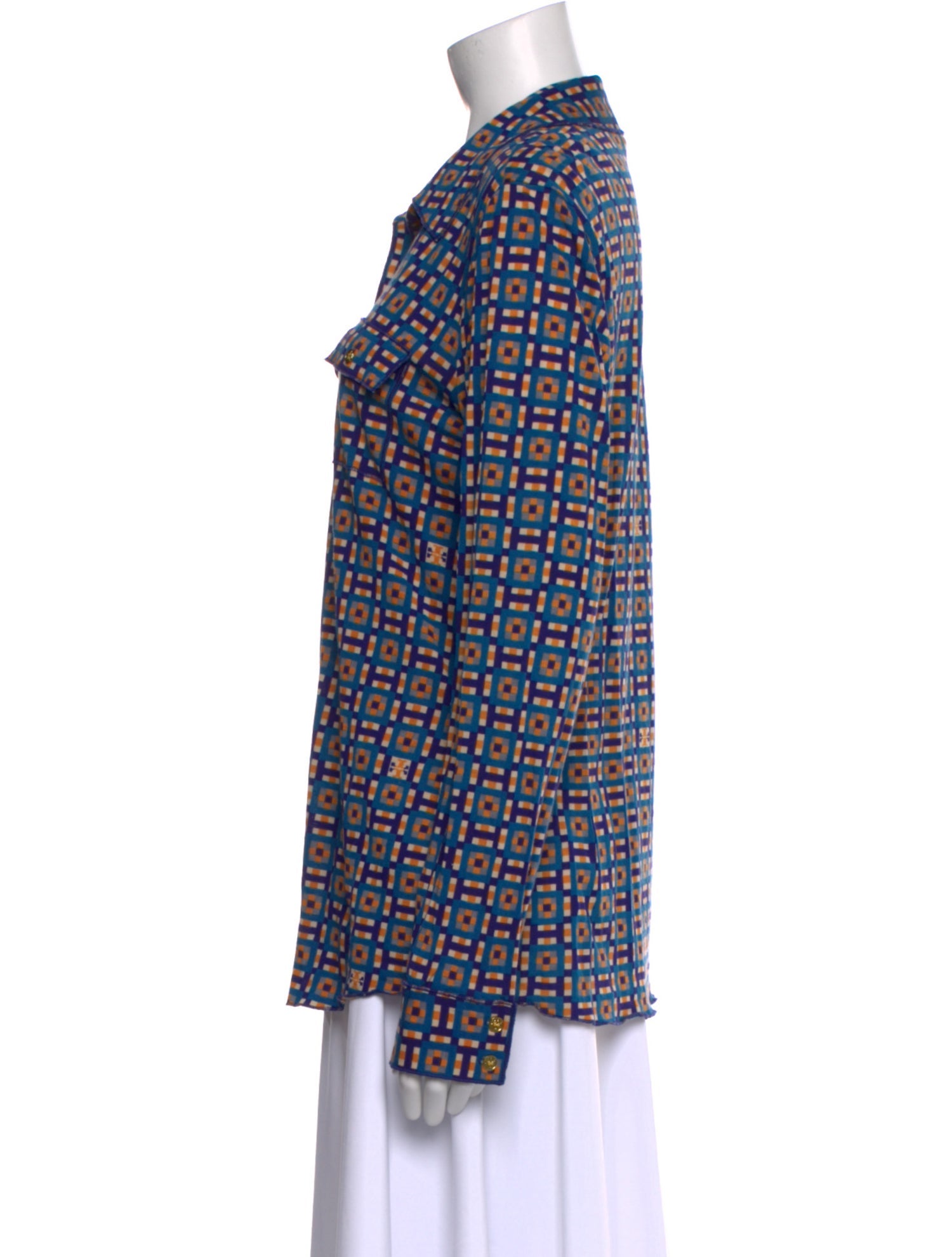 Tory Burch Printed Long Sleeve Button-Up Top