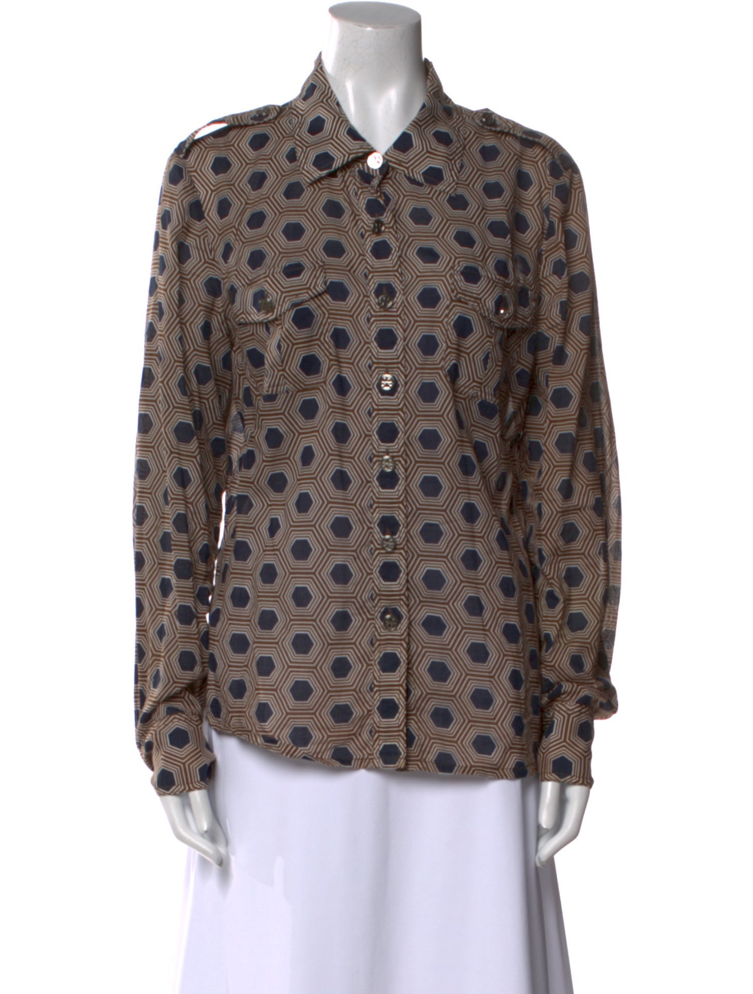 Tory Burch Printed Long Sleeve Button-Up Top