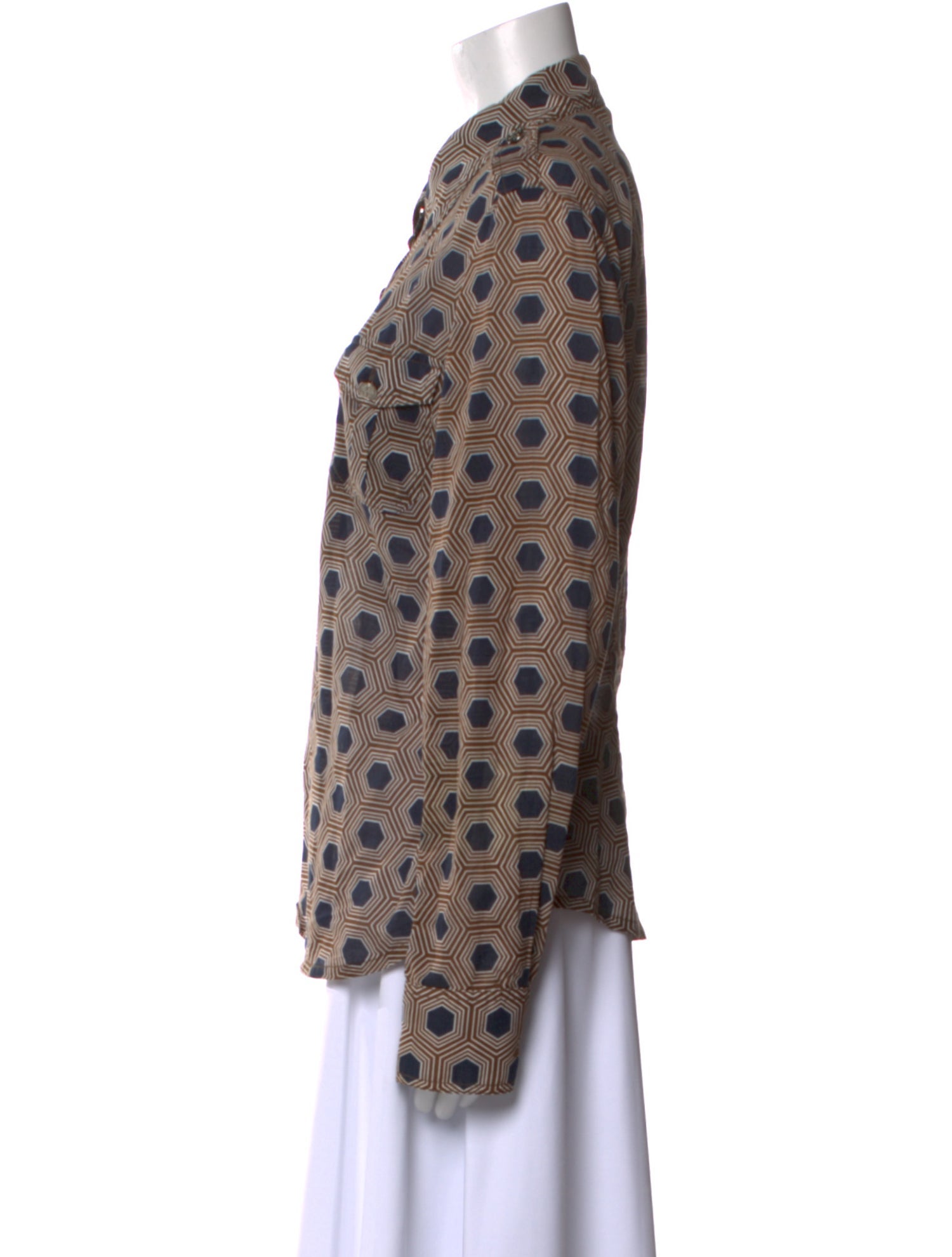 Tory Burch Printed Long Sleeve Button-Up Top