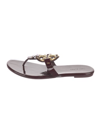 Tory Burch Signature Logo Patent Leather Flip Flops