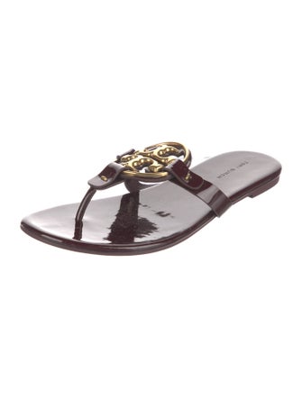 Tory Burch Signature Logo Patent Leather Flip Flops