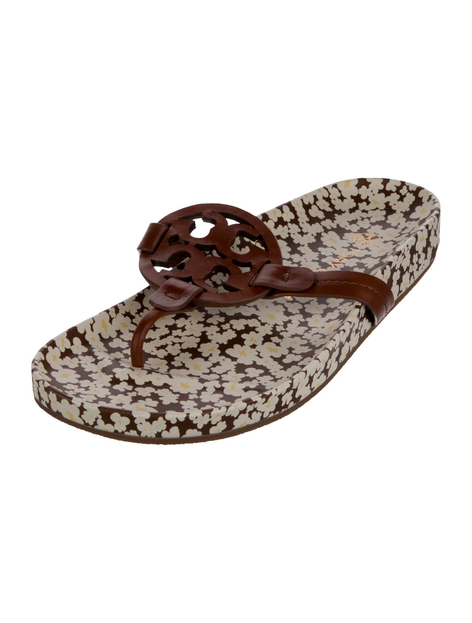 Tory Burch Leather Floral Print Slides