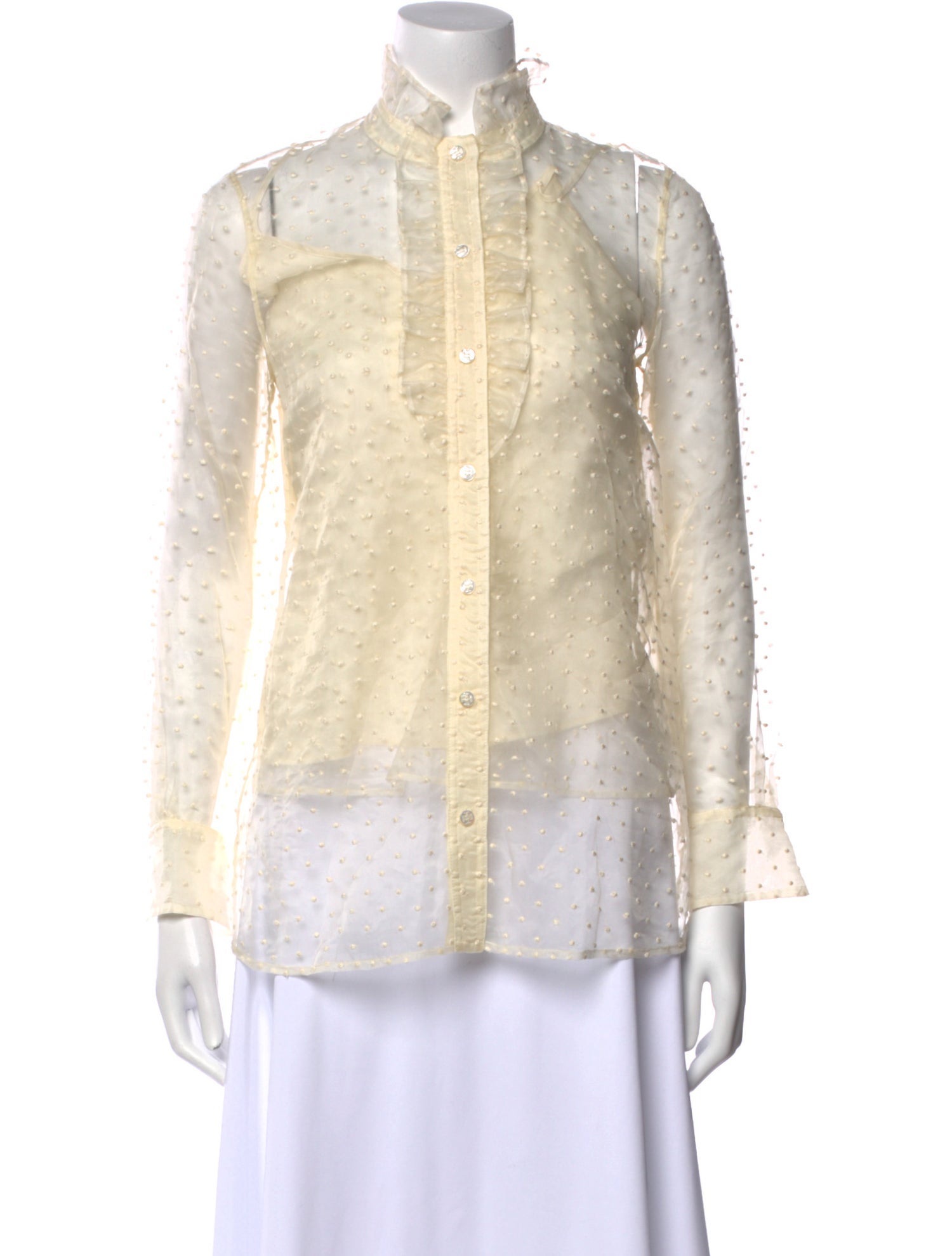 Tory Burch Silk Lace Pattern Button-Up Top