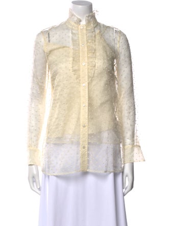 Tory Burch Silk Lace Pattern Button-Up Top