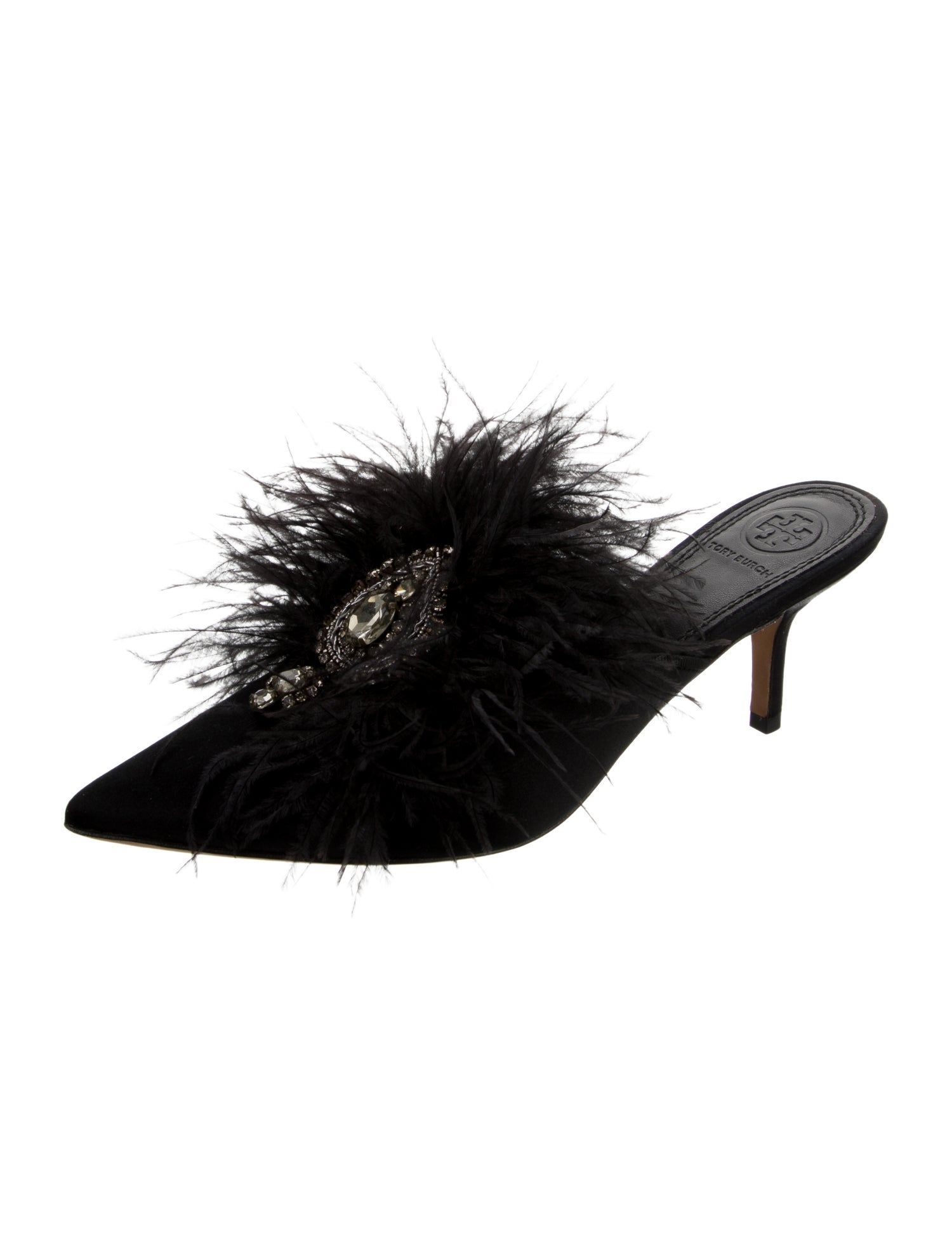 Tory Burch Satin Crystal Embellishments Mules