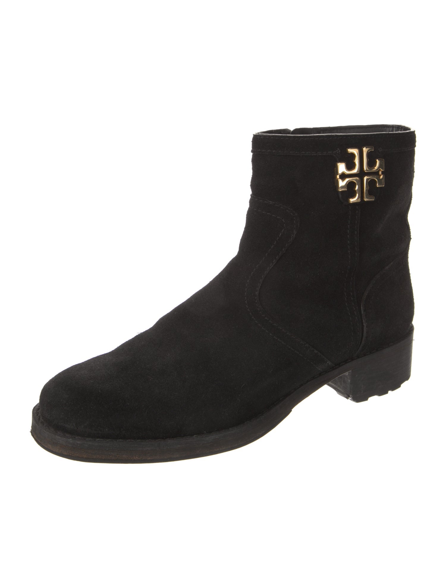 Tory Burch Suede Leather Trim Embellishment Moto Boots