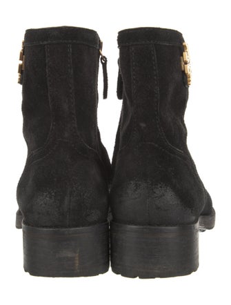 Tory Burch Suede Leather Trim Embellishment Moto Boots