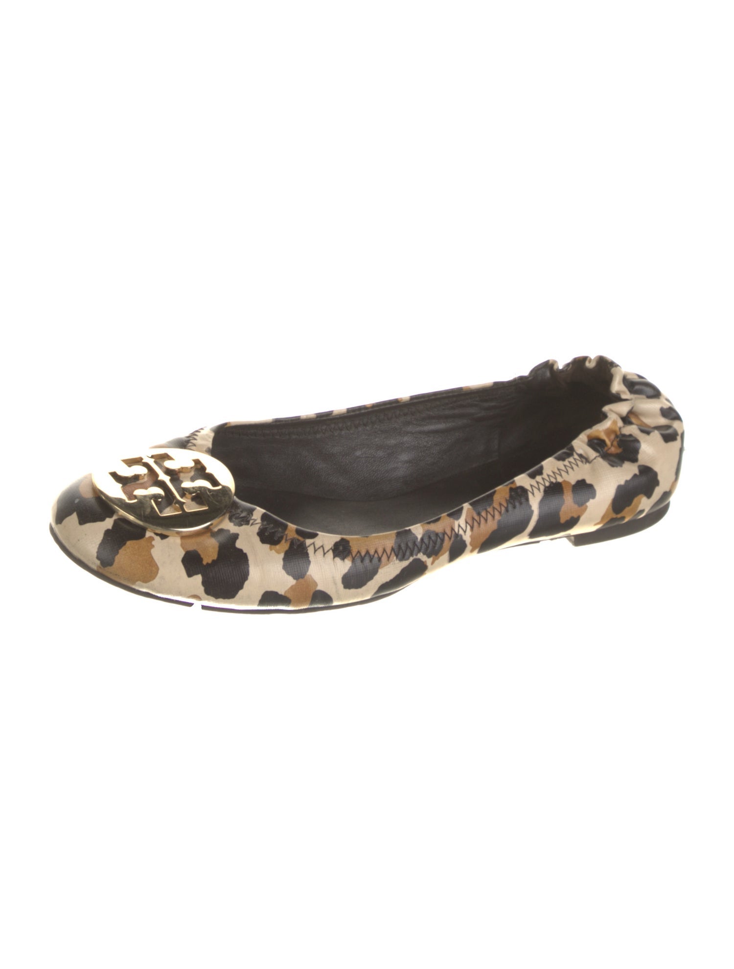 Tory Burch Leather Animal Print Ballet Flats