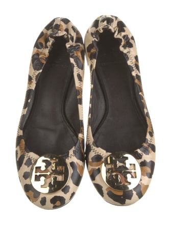 Tory Burch Leather Animal Print Ballet Flats