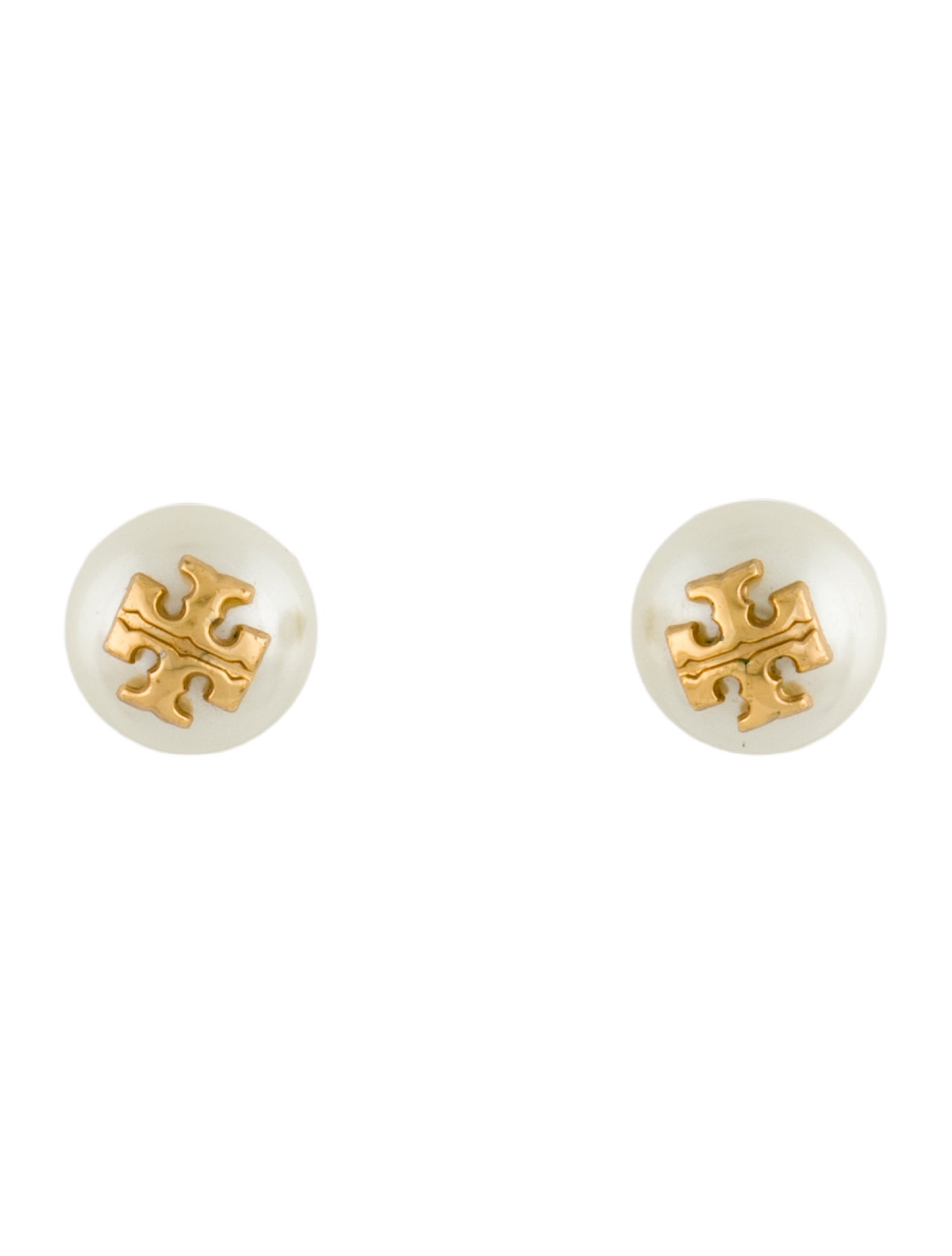 Tory Burch Faux Pearl Logo Stud Earrings