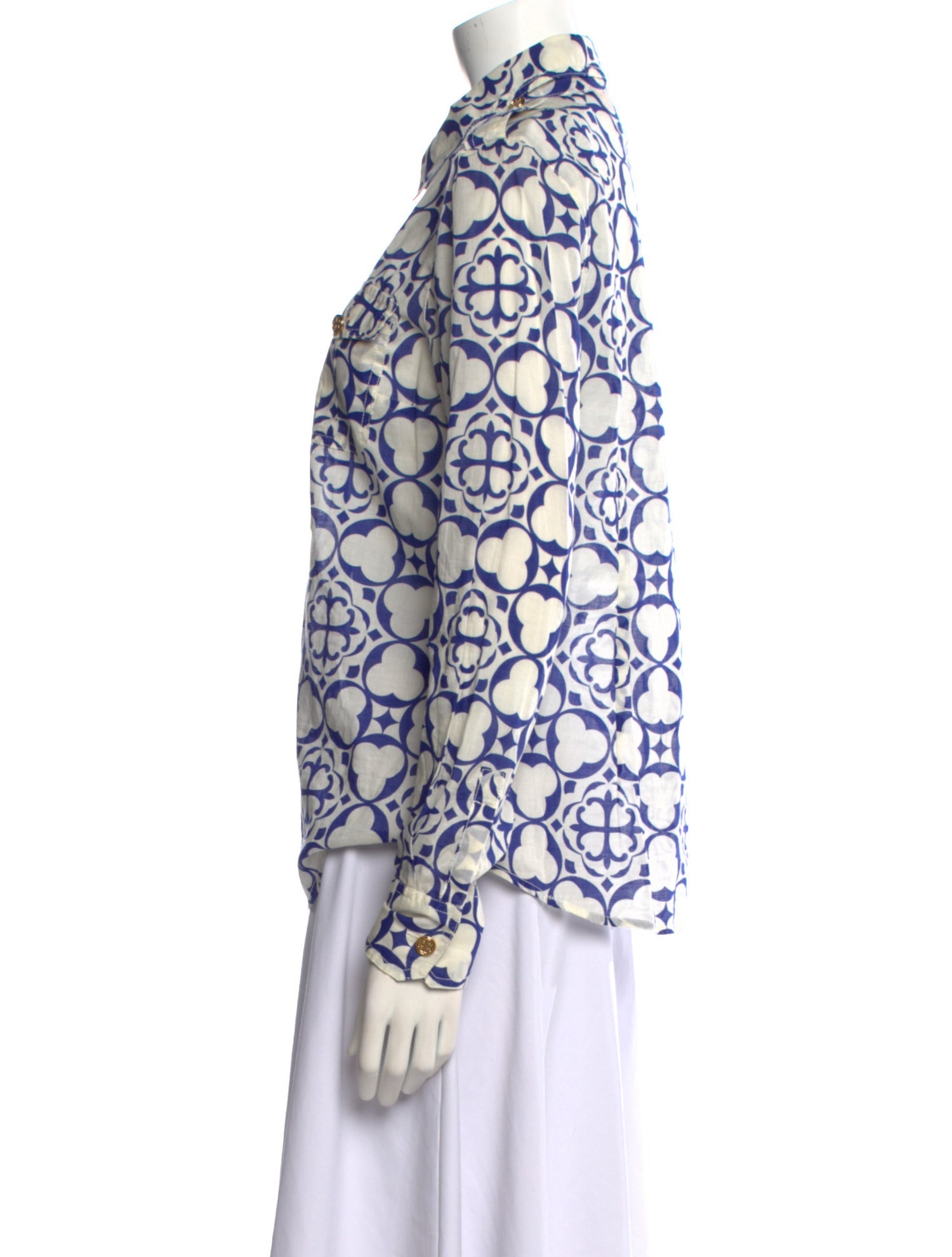 Tory Burch Printed Long Sleeve Button-Up Top