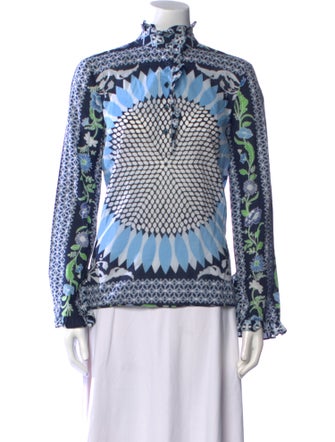 Tory Burch Printed Mock Neck Button-Up Top