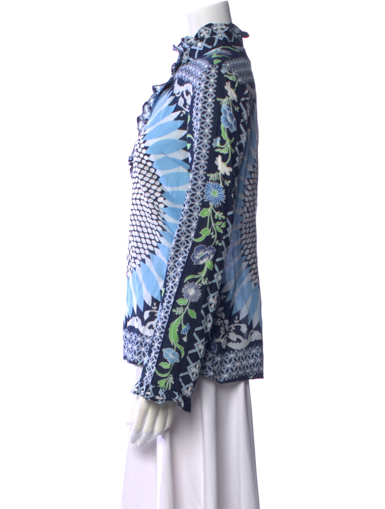 Tory Burch Printed Mock Neck Button-Up Top