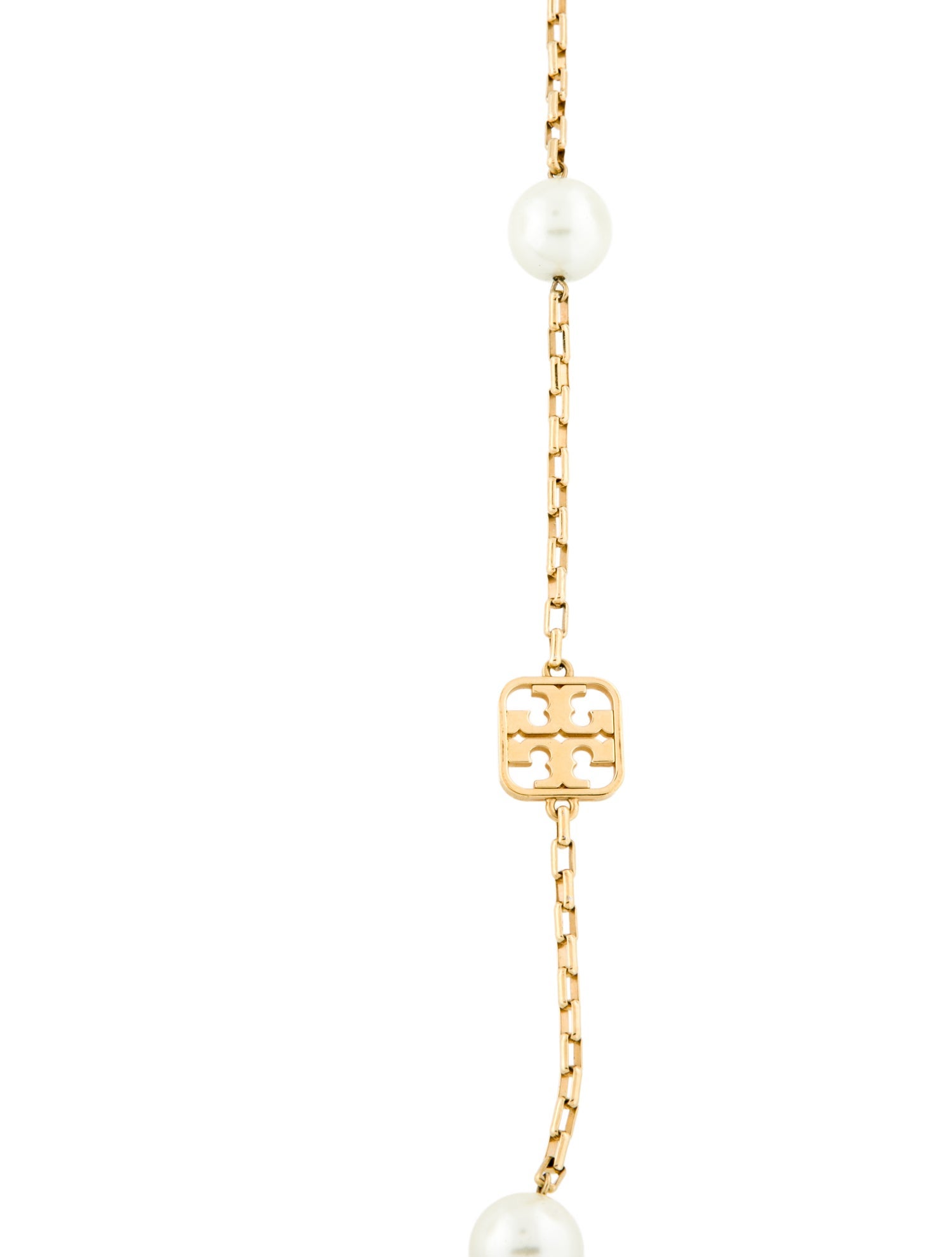 Tory Burch Faux Pearl Logo Station Necklace