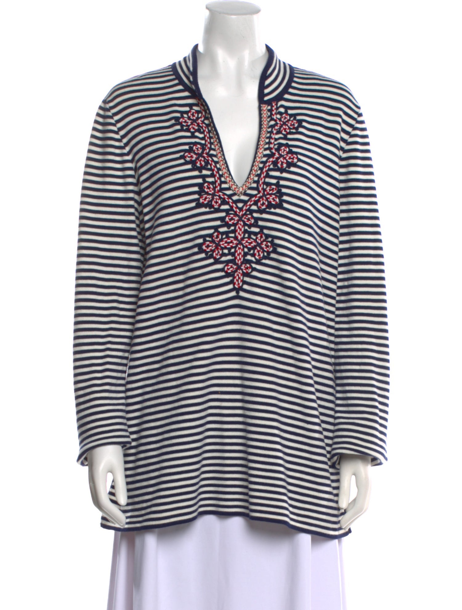 Tory Burch Striped V-Neck Sweater