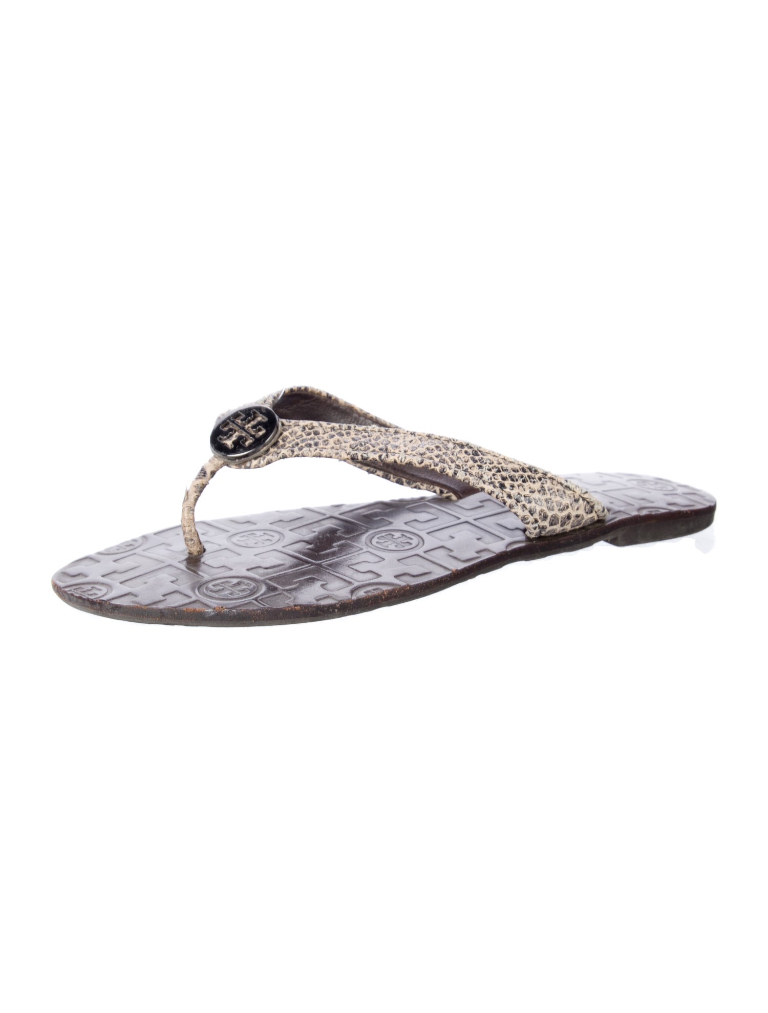 Tory Burch Snakeskin Printed Flip Flops