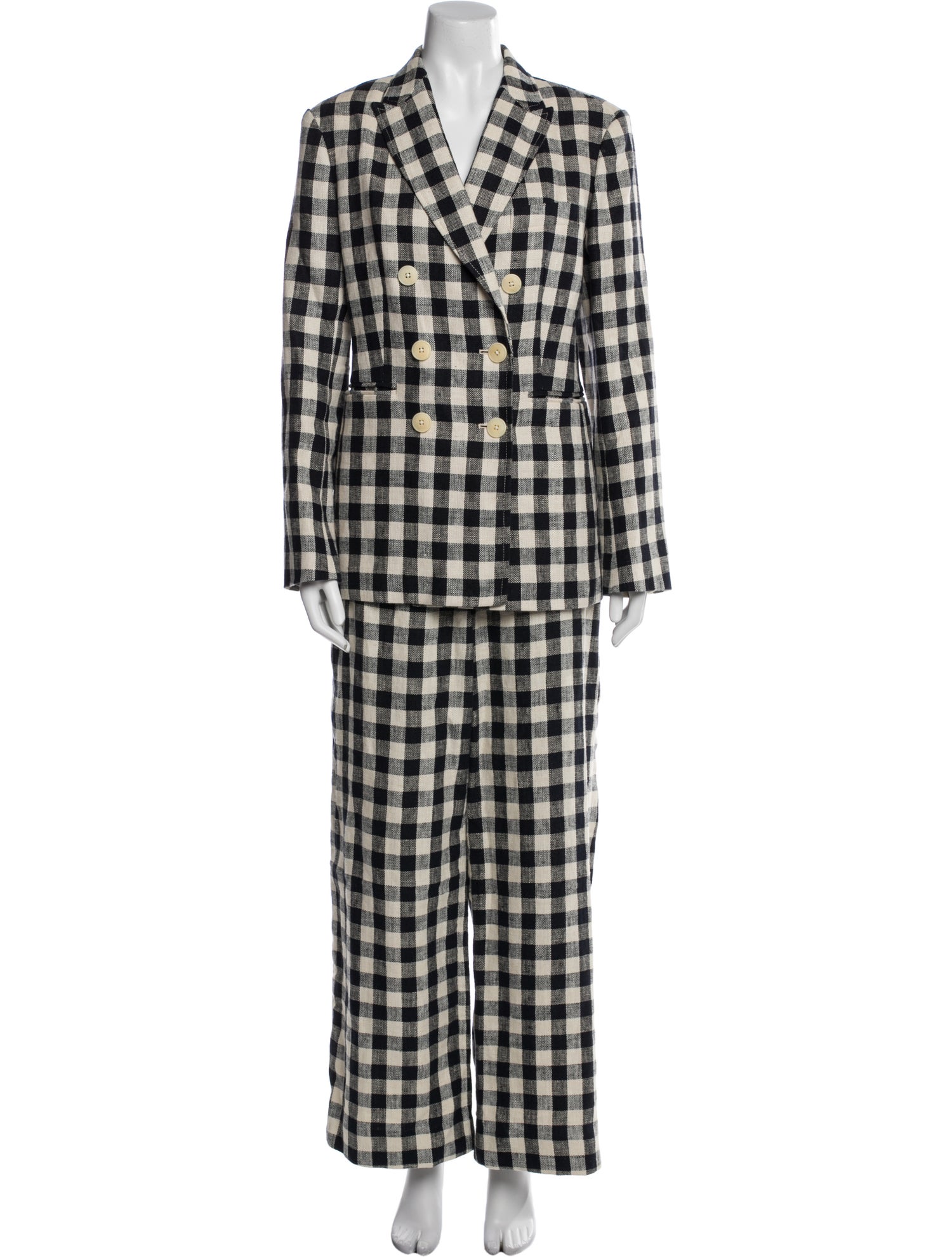 Tory Burch Linen Plaid Print Pantsuit