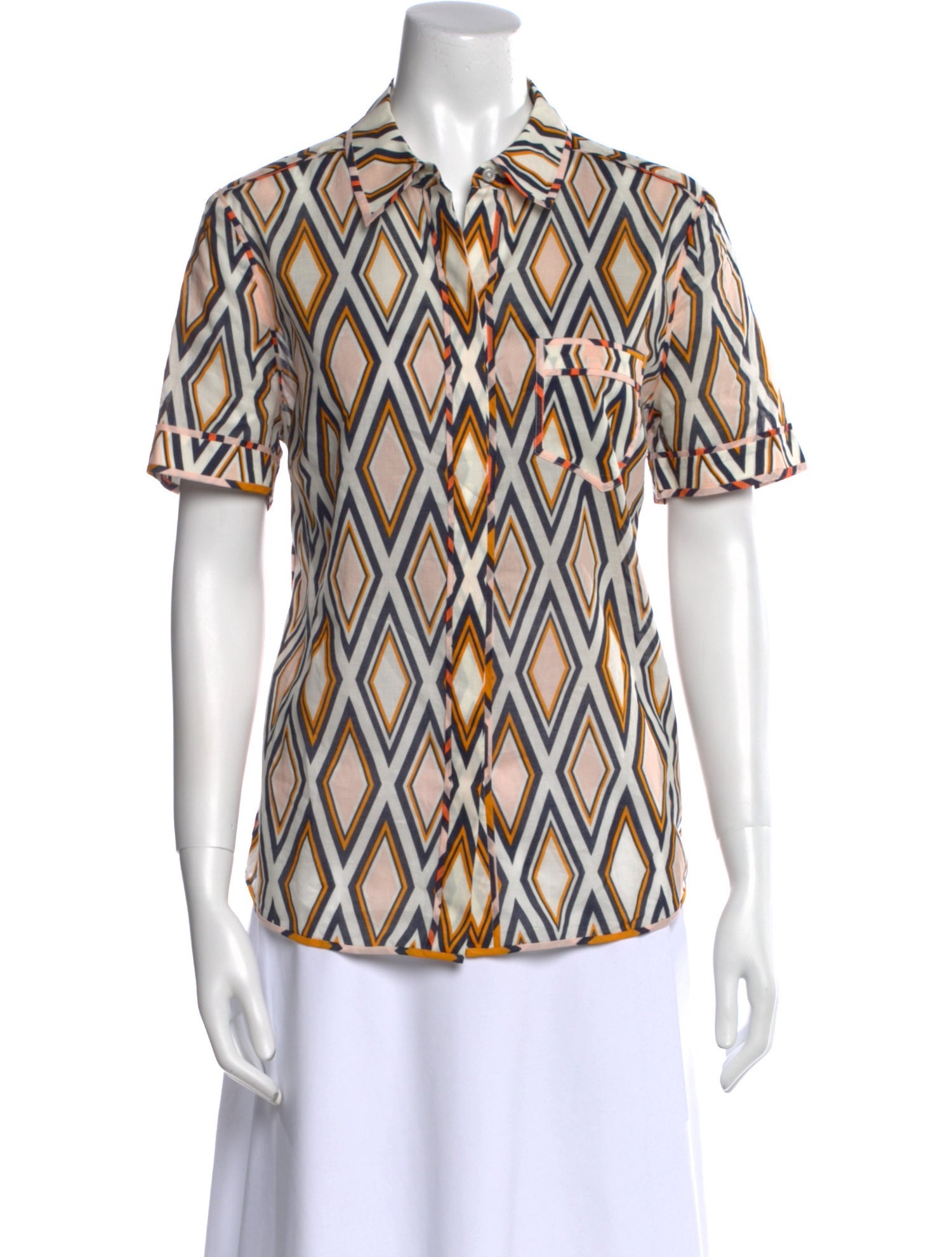 Tory Burch Printed Short Sleeve Button-Up Top
