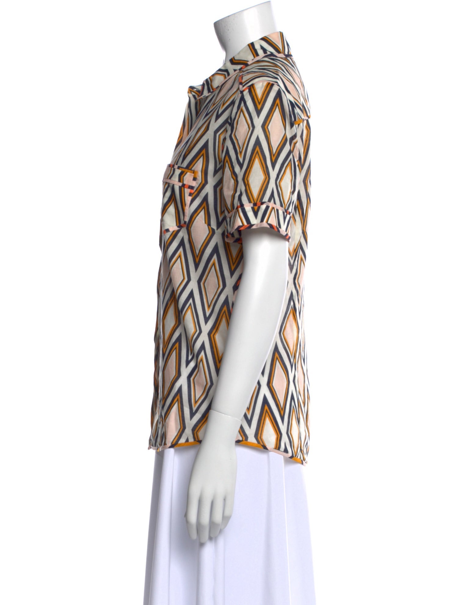 Tory Burch Printed Short Sleeve Button-Up Top