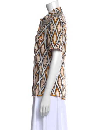 Tory Burch Printed Short Sleeve Button-Up Top