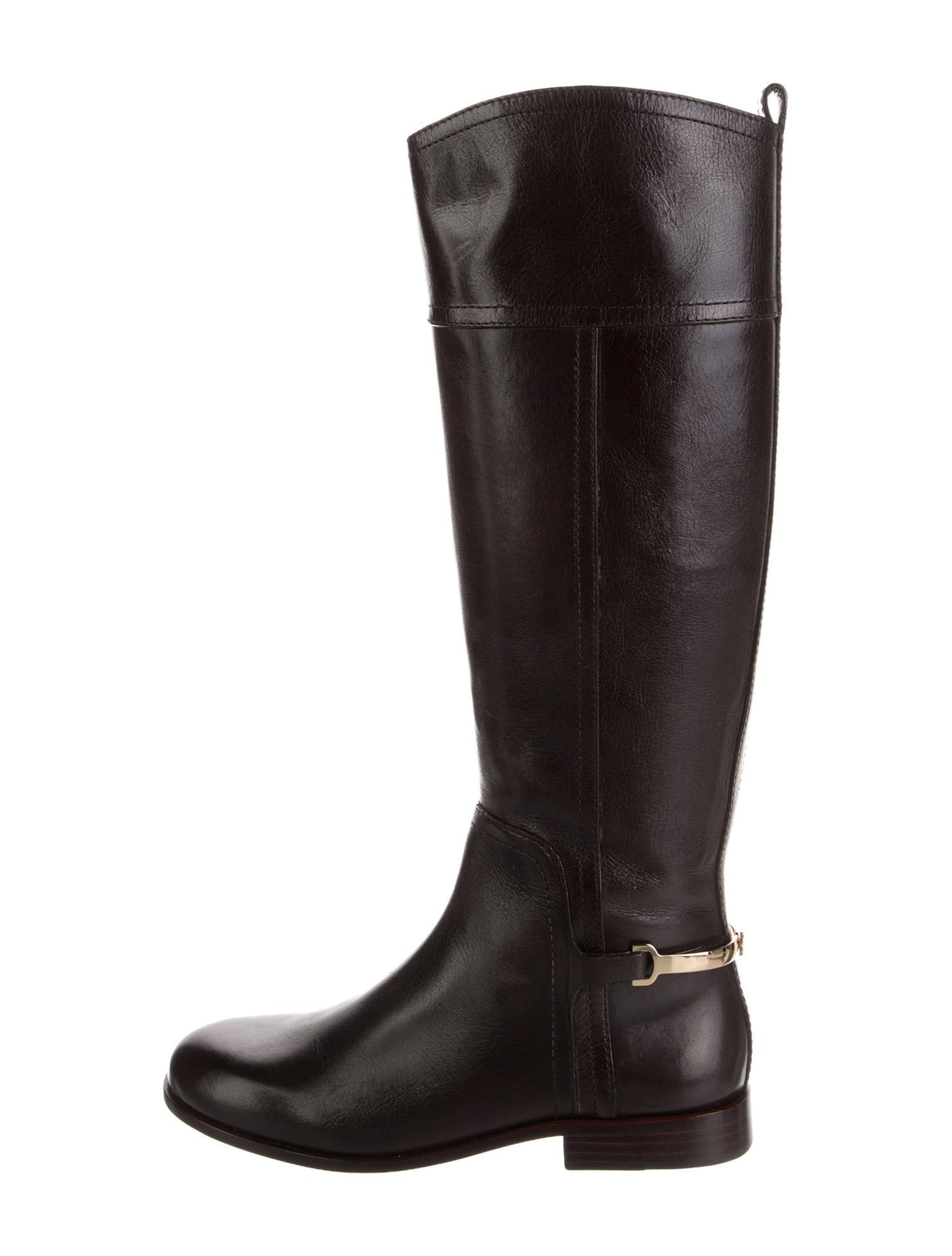 Tory Burch Leather Chain-Link Accents Riding Boots